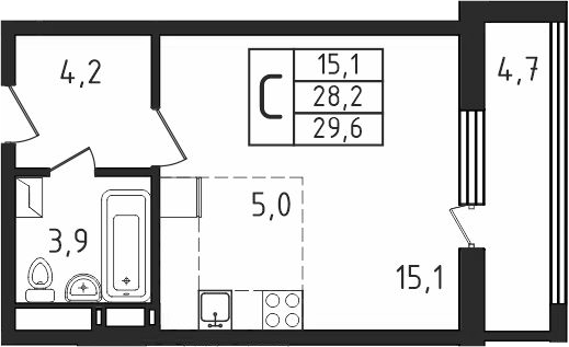 Студия, 26.89 м², 7/9 этаж, ЖК «Пироговская ривьера. Мытищи»