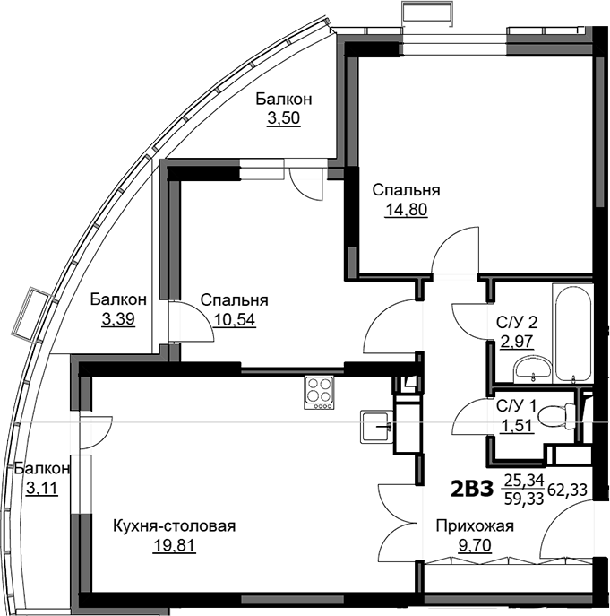 3-комн. Соболевка