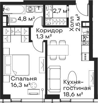2-комн., 46.2 м², 48/59 этаж, ЖК «Сити Бэй»