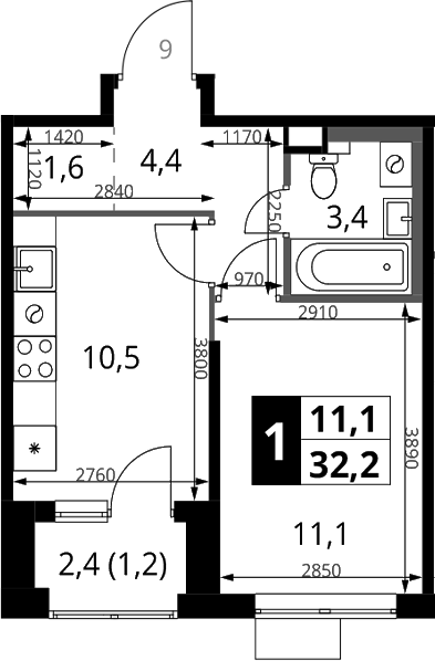 1-комн., 31 м², 16/17 этаж, ЖК «1-й Химкинский»