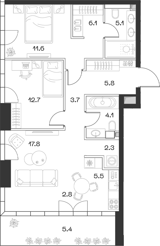 3-комн., 77.5 м², 9/18 этаж, ЖК «SHIFT»