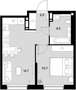 1-комн., 34.4 м², 15/18 этаж, ЖК «Грейд»