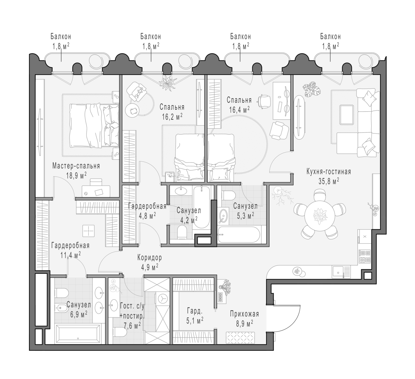 4+ комнаты, 149 м², 8/12 этаж, ЖК «Клубный квартал Фрунзенский»