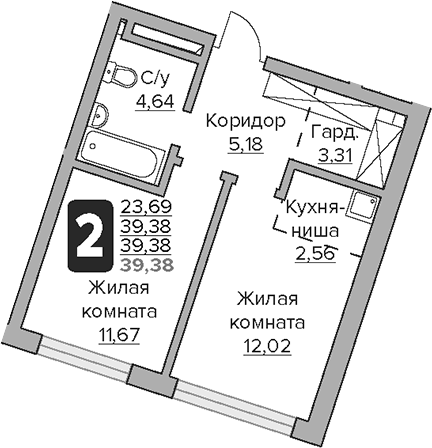 2-комн. Гранель Тринити