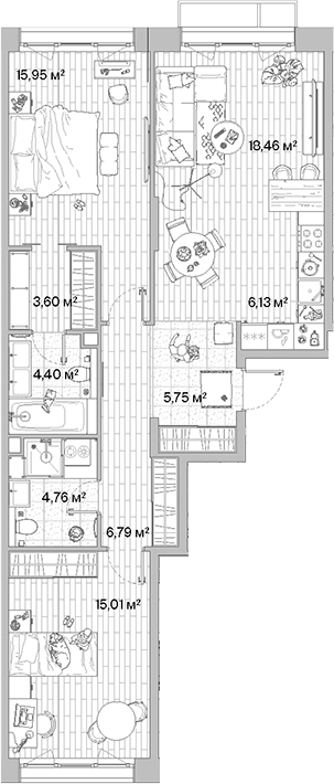 3-комн., 80.85 м², 4/12 этаж, ЖК «МЫС»
