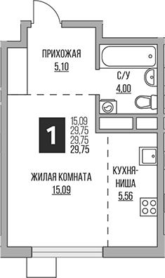 Студия, 29.75 м², 13/14 этаж, ЖК «Гранель Притяжение Сити»