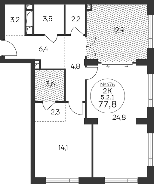 2-комн., 77.8 м², 2/18 этаж, ЖК «Клубный квартал КРЫЛАТСКАЯ 33»