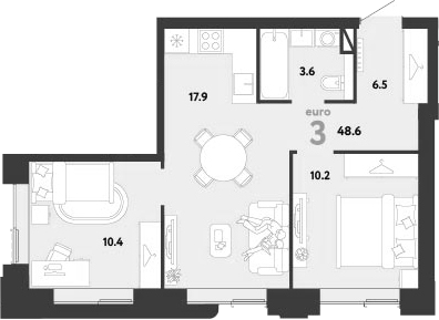 3-комн., 48.6 м², 5/33 этаж, ЖК «Страна.Заречная»