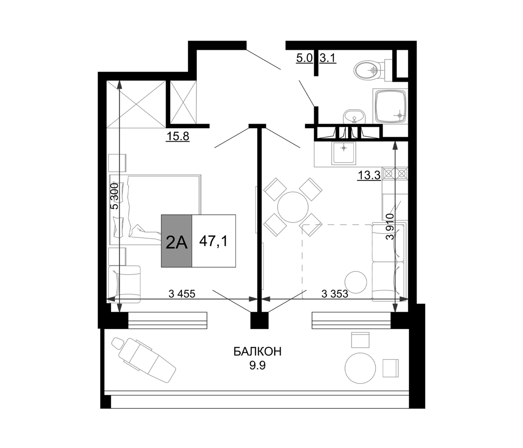 Студия квартира, 37.2 м² в ЖК Гостиничный комплекс Мореград — фото 2