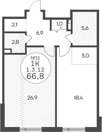 2-комн., 66.8 м², 3/14 этаж, ЖК «Клубный квартал КРЫЛАТСКАЯ 33»