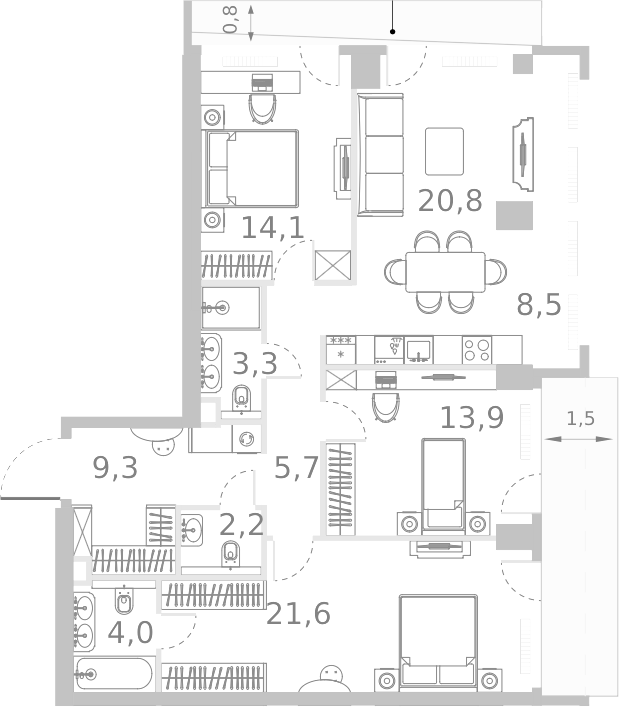4+ комнаты, 103.4 м², 11/46 этаж, ЖК «Ривер Парк Кутузовский»