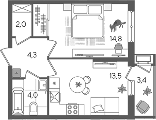 1-комн. квартира, 38.6 м² в ЖК Рекорд — фото 2