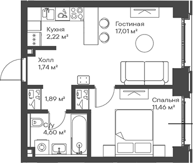 2-комн., 38.92 м², 6/15 этаж, ЖК «Сити Бэй»