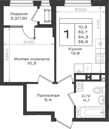 1-комн. Нагория