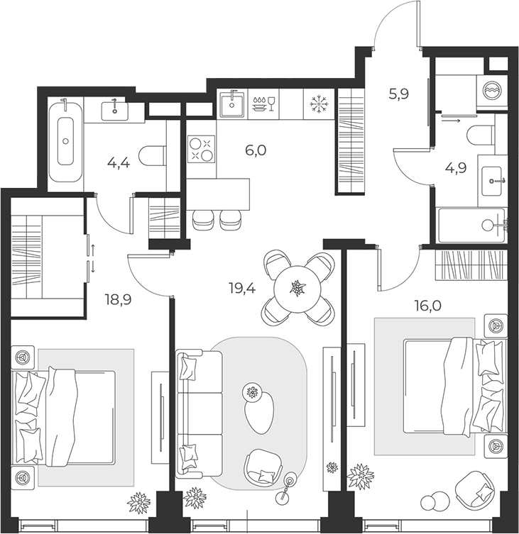 3-комн., 75.5 м², 7/23 этаж, ЖК «МАСТЕРС»