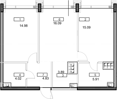 3-комн., 64.81 м², 49/55 этаж, ЖК «Мод»