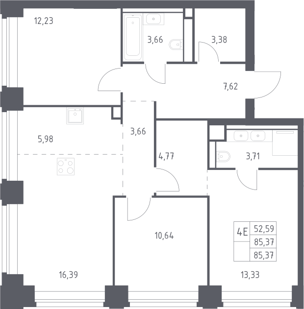4+ комнаты, 85.37 м², 21/40 этаж, ЖК «НОВА»