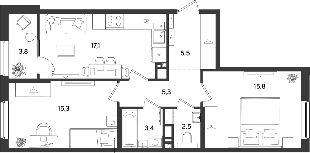2-комн., 64.9 м², 17/18 этаж, ЖК «Ридз»