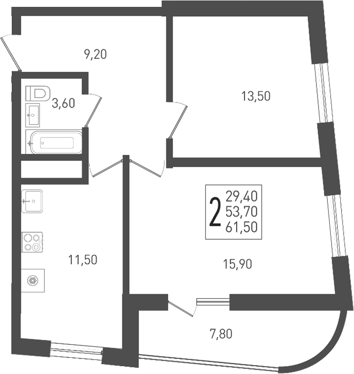 2-комн. квартира, 53.7 м² в ЖК ЖК «Кубанская Крепость» — фото 3