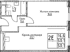 2-комн., 50.1 м², 24/29 этаж, ЖК «Наметкин Тауэр»