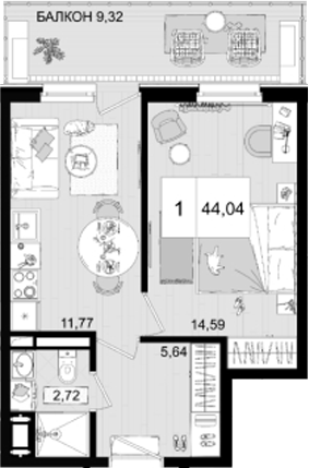1-комн. квартира, 34.72 м² в ЖК IT гостиничный комплекс Корсаков — фото 2