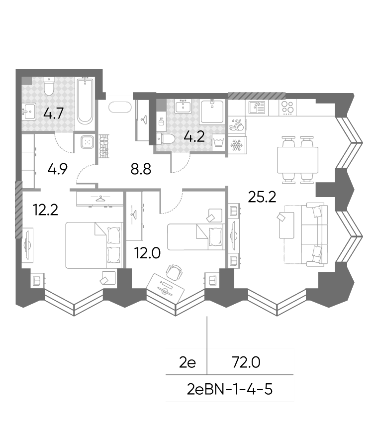 3-комн., 72 м², 5/43 этаж, ЖК «ЗилАрт»