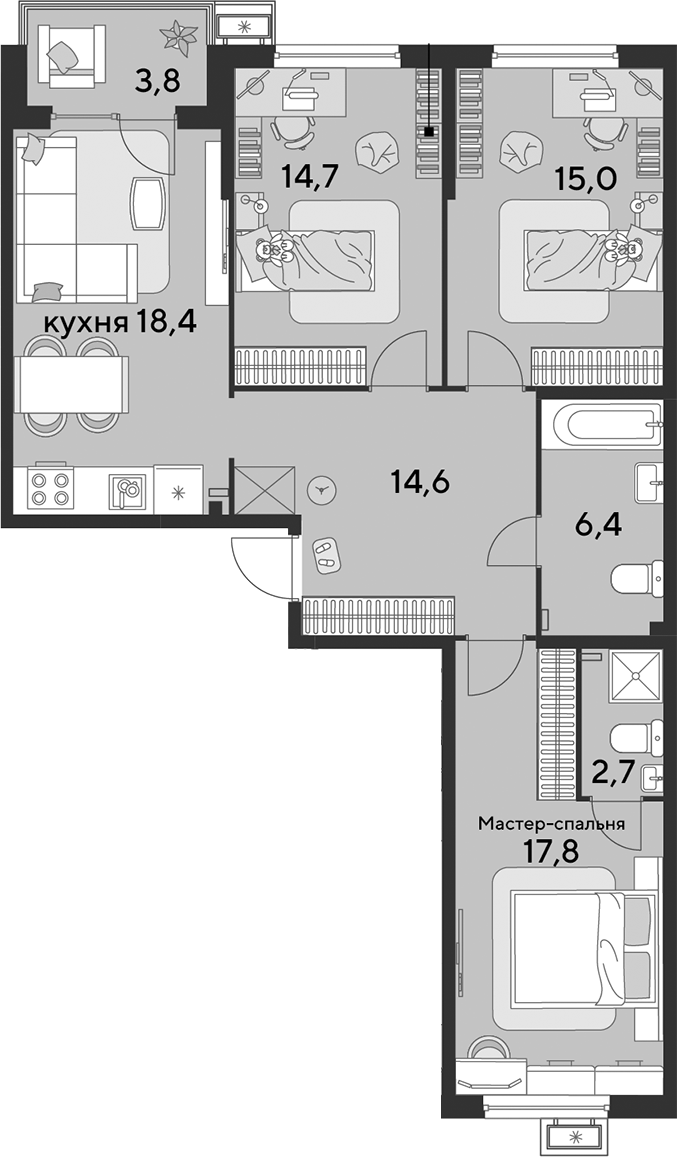 4-комн. квартира, 89.6 м² в ЖК Парк Победы — фото 2