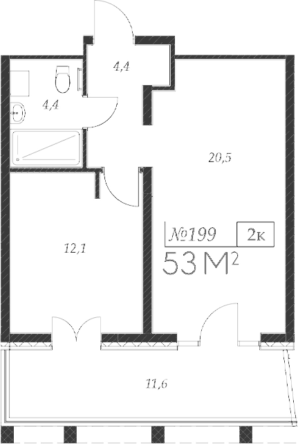 2-комн. квартира, 41.4 м² в ЖК Морелло — фото 2