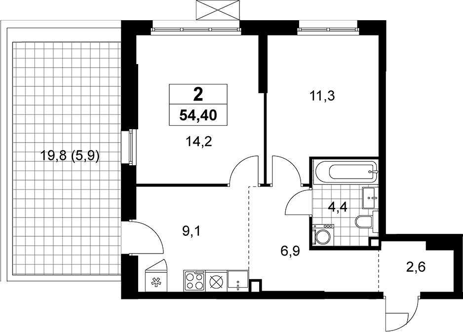 2-комн., 48.5 м², 2/16 этаж, ЖК «Прокшино»