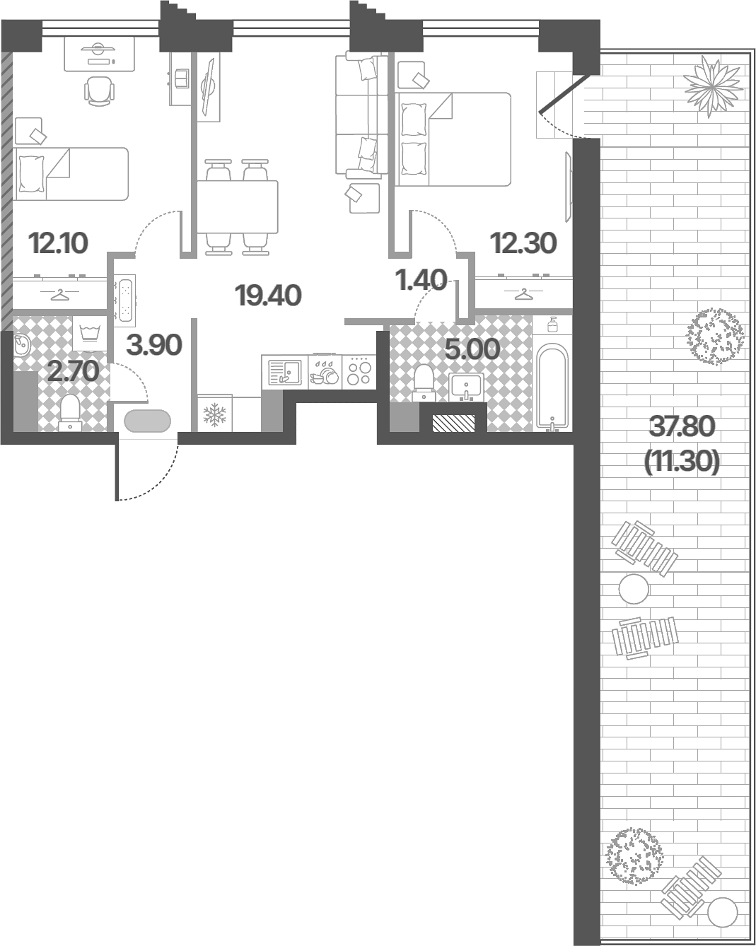 3-комн., 56.8 м², 14/14 этаж, ЖК «Обручева 30»