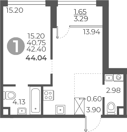 1-комн., 40.75 м², 20/27 этаж, ЖК «Мневники от Гранель»