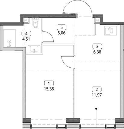 2-комн., 43.3 м², 10/26 этаж, ЖК «СИТИДЗЕН»