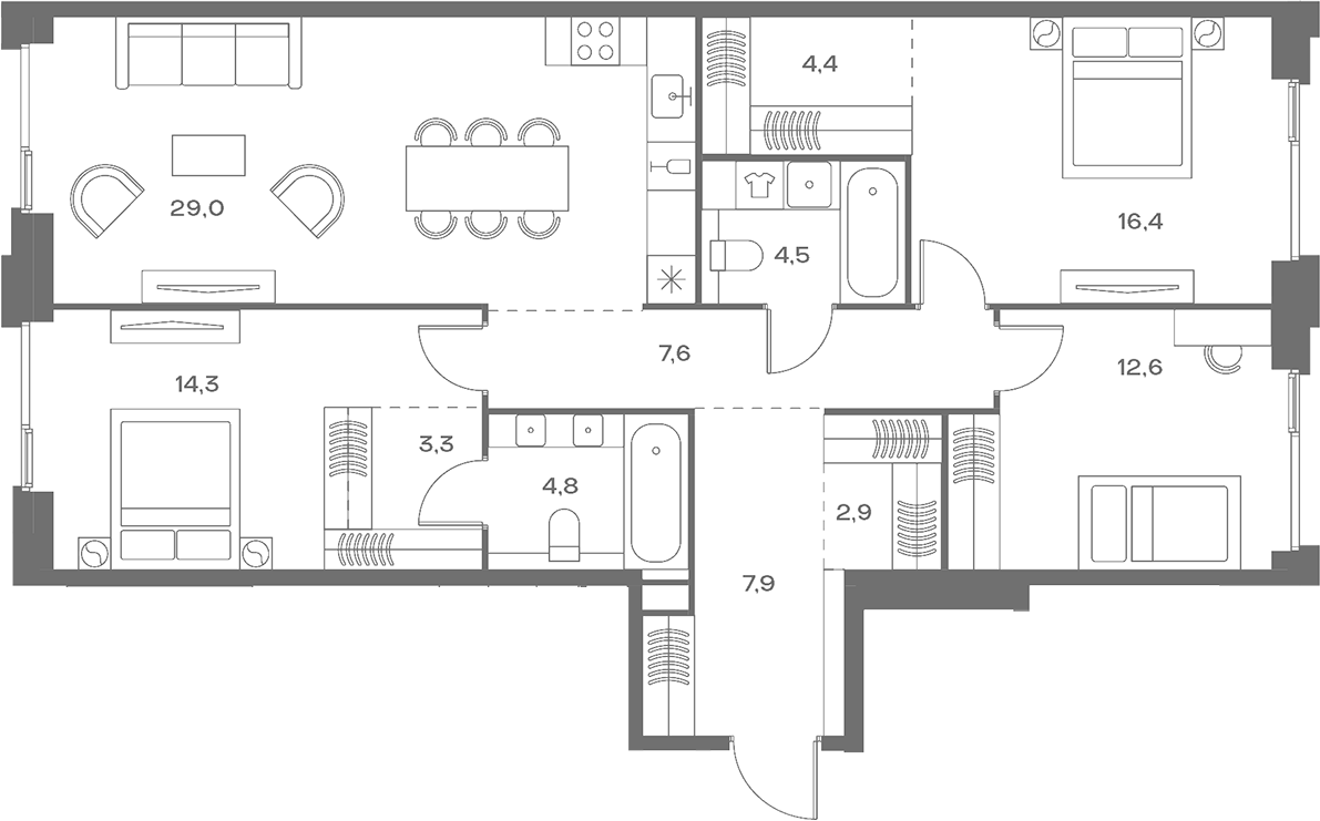 4+ комнаты, 107.7 м², 2/7 этаж, ЖК «СОУЛ»