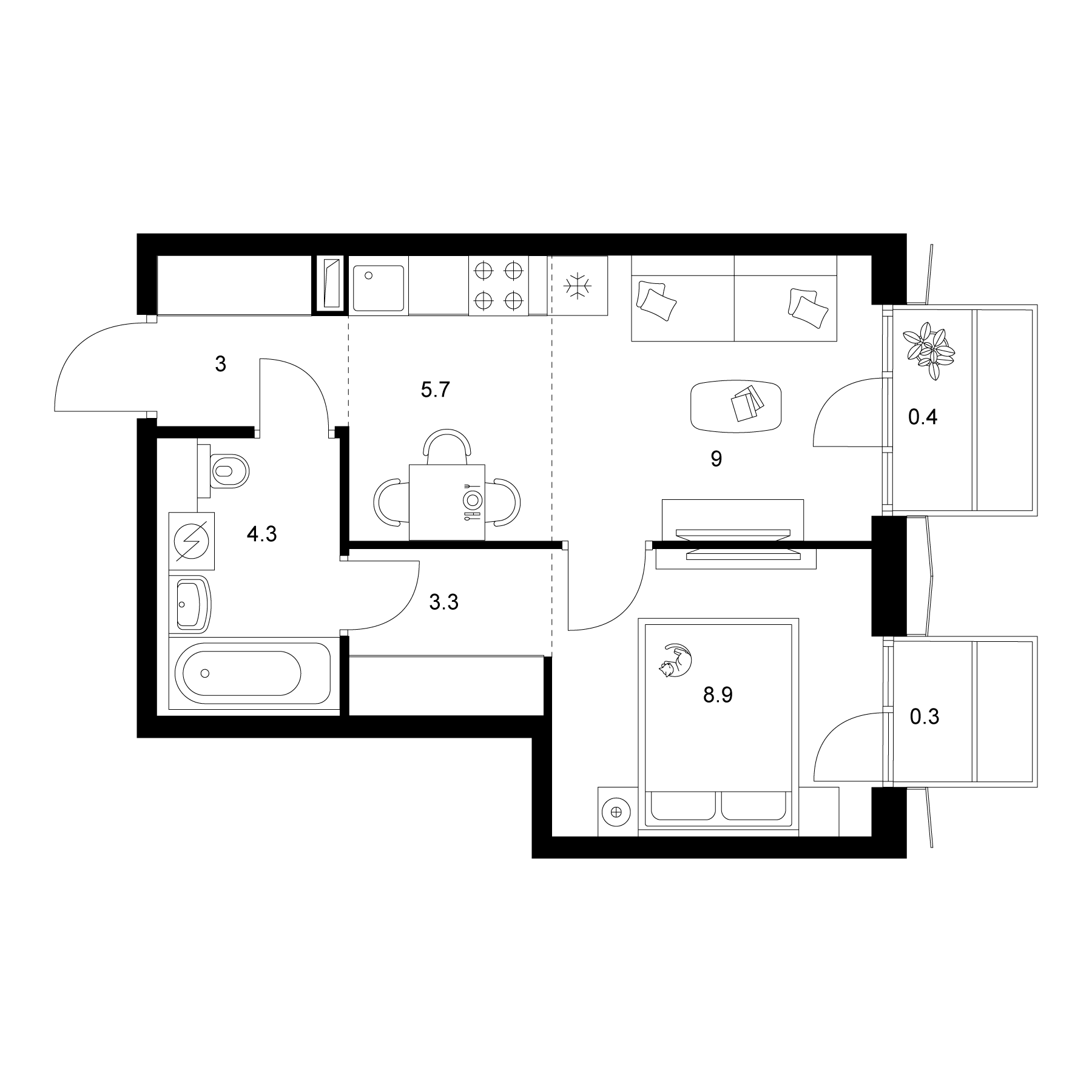 1-комн., 34.2 м², 5/30 этаж, ЖК «2-й Иртышский»