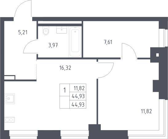 2-комн., 44.93 м², 2/12 этаж, ЖК «Литературный Квартал»