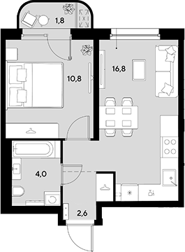 Продается 1-комн. квартира, 34.2 м²