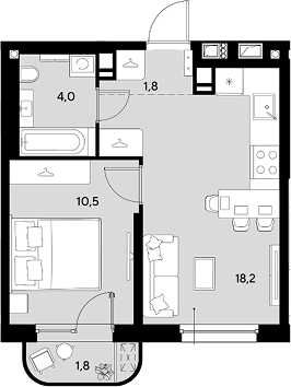 1-комн., 34.5 м², 3/9 этаж, ЖК «Грейд»