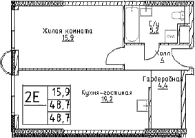 2-комн., 48.7 м², 7/29 этаж, ЖК «Наметкин Тауэр»