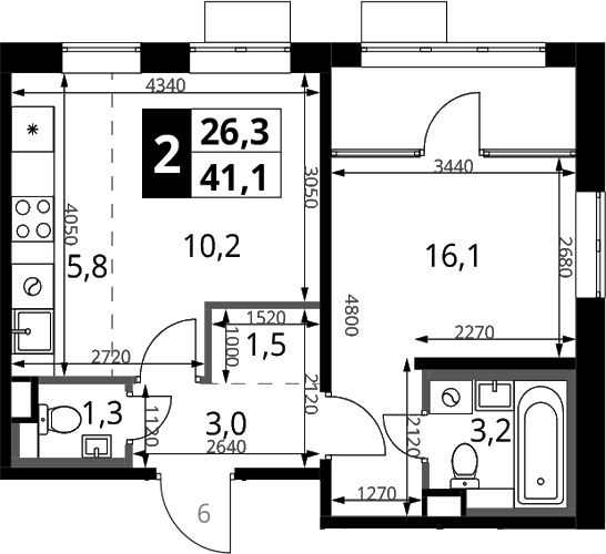 2-комн., 41.1 м², 17/17 этаж, ЖК «1-й Химкинский»