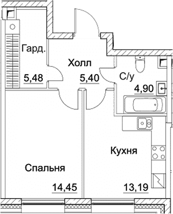 1-комн., 43.42 м², 27/28 этаж, ЖК «СЕЗАР СИТИ»