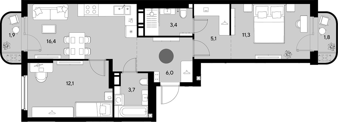 3-комн. квартира, 58 м² в ЖК Грейд — фото 2