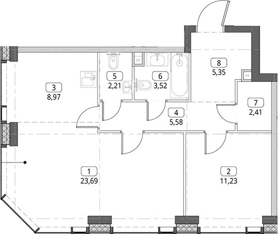 2-комн., 62.96 м², 33/56 этаж, ЖК «СИТИДЗЕН»