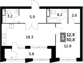 1-комн., 47 м², 40/43 этаж, ЖК «Скай Гарден»