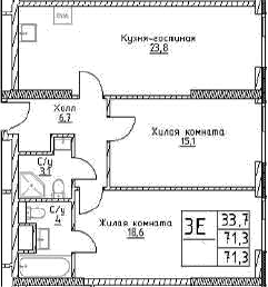 3-комн., 71.3 м², 8/29 этаж, ЖК «Наметкин Тауэр»