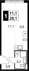 Студия, 28.1 м², 2/16 этаж, ЖК «1-й Ясеневский»