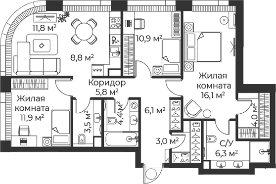 4-комн. Веер