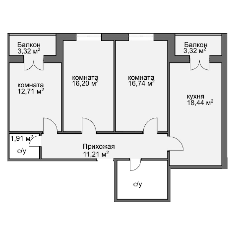 3-комн., 81.85 м², 4/8 этаж, ЖК «Центральный двор»