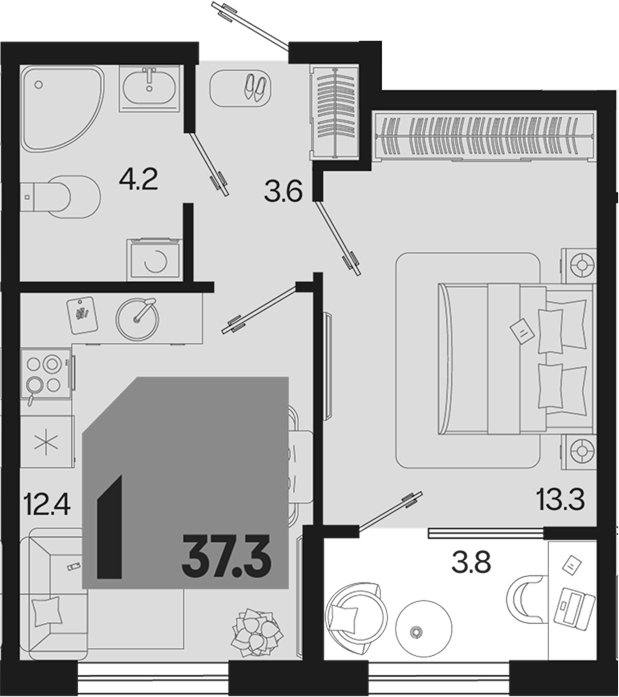 1-комн., 33.5 м², 2/9 этаж, ЖК «Первое место» — фото 2
