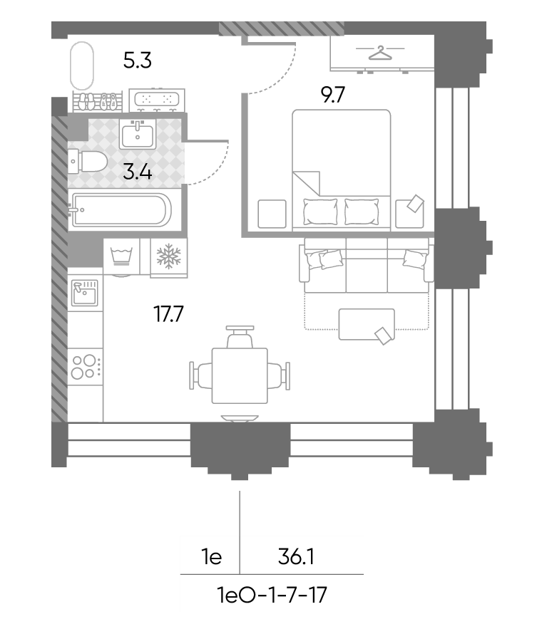 2-комн., 36.1 м², 9/43 этаж, ЖК «ЗилАрт»