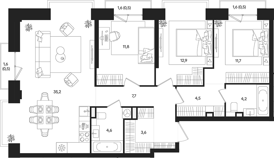 4+ комнаты, 96.2 м², 16/27 этаж, ЖК «ТАТУМ»